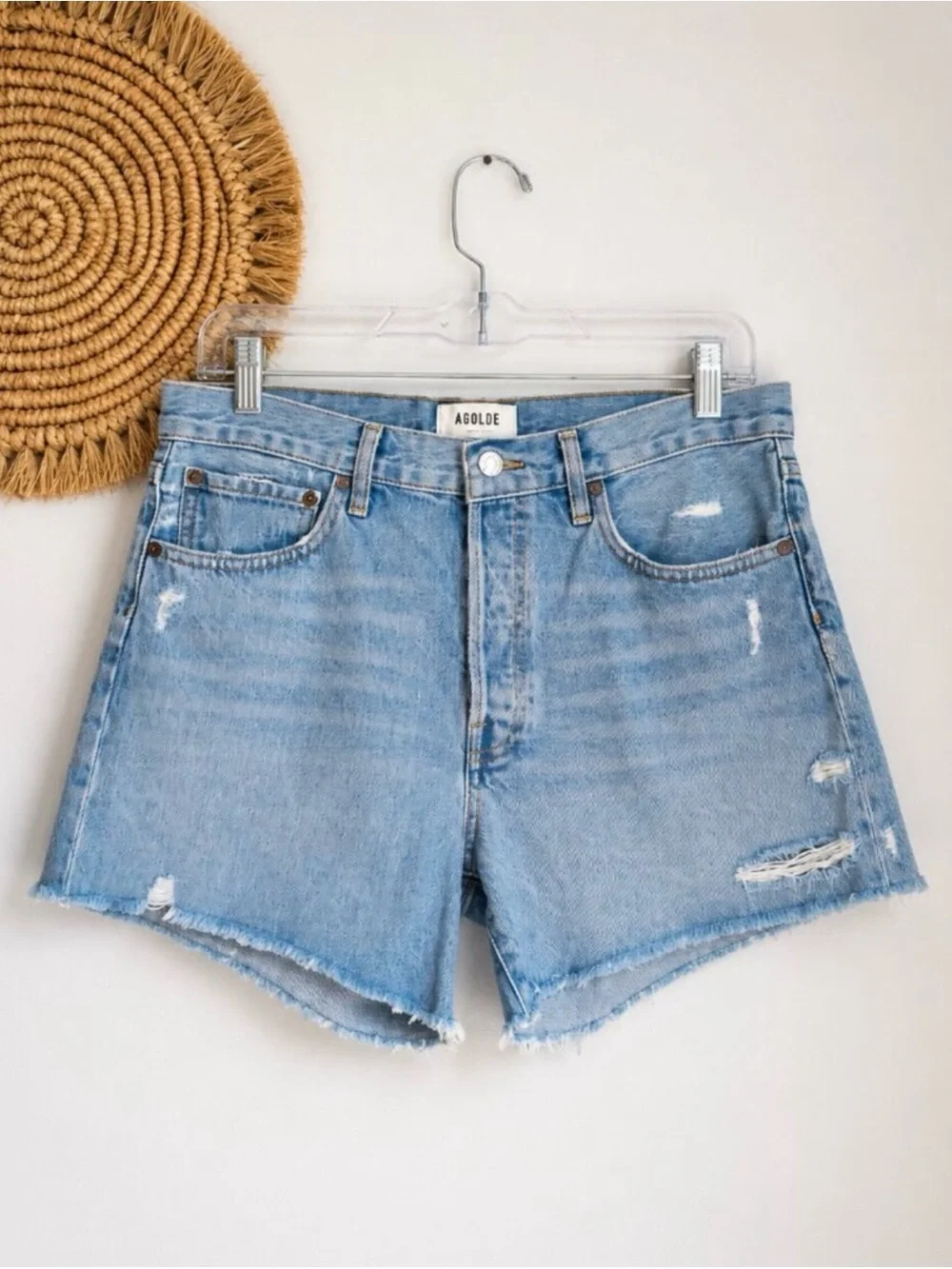 AGOLDE Parker Long Short Swapmeet Distressed Cut-off Jean Denim SZ 29 Festival